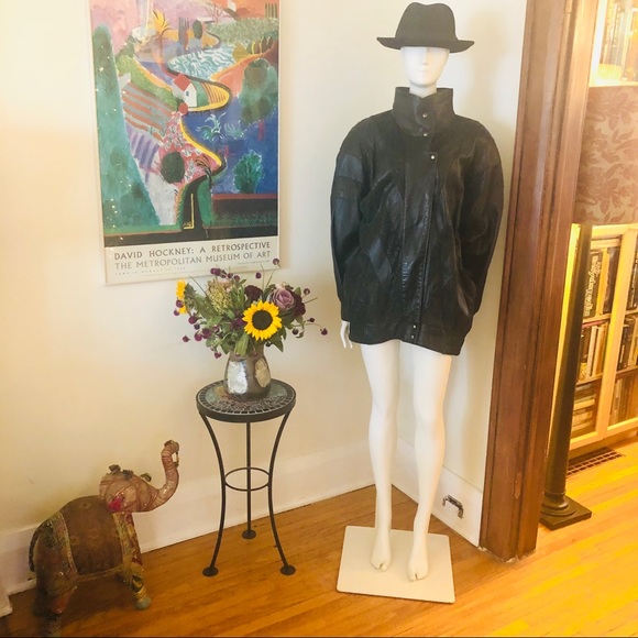 Vintage 80s leather deep green cocoon jacket - Picture 16 of 16